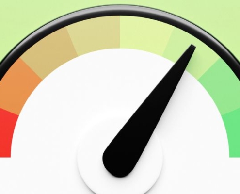 large fuel gauge showing colors from red to green with arrow nearing "full" green section, over a lime green background