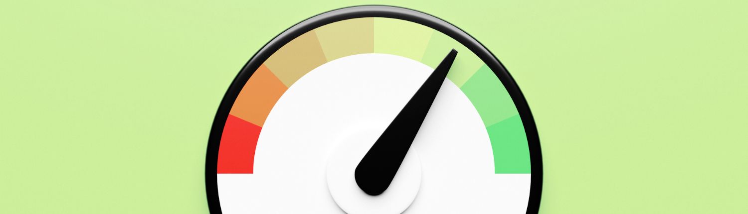 large fuel gauge showing colors from red to green with arrow nearing "full" green section, over a lime green background